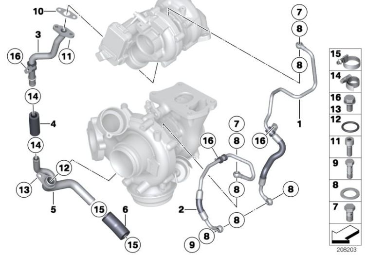 Oil supply, turbocharger ->48421113728