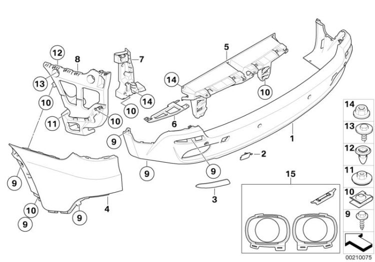 51127154094 Repair kit bumper rear Vehicle trim Bumper rear BMW X5 E70 51127148474 E70 >210075<, Kit de reparación parachoques trasero