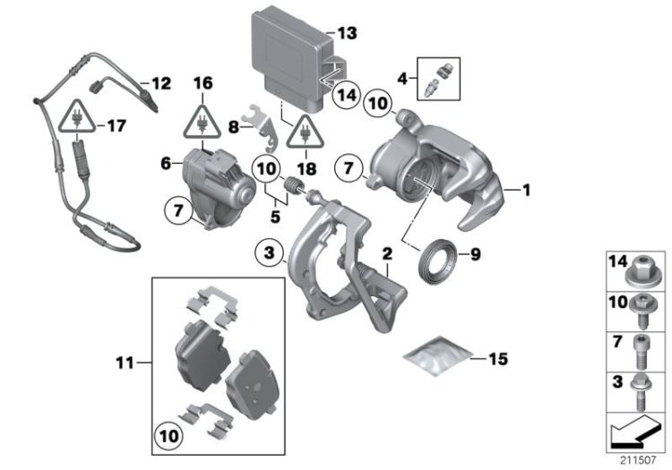 Rear-wheel brake - EMF control unit ->