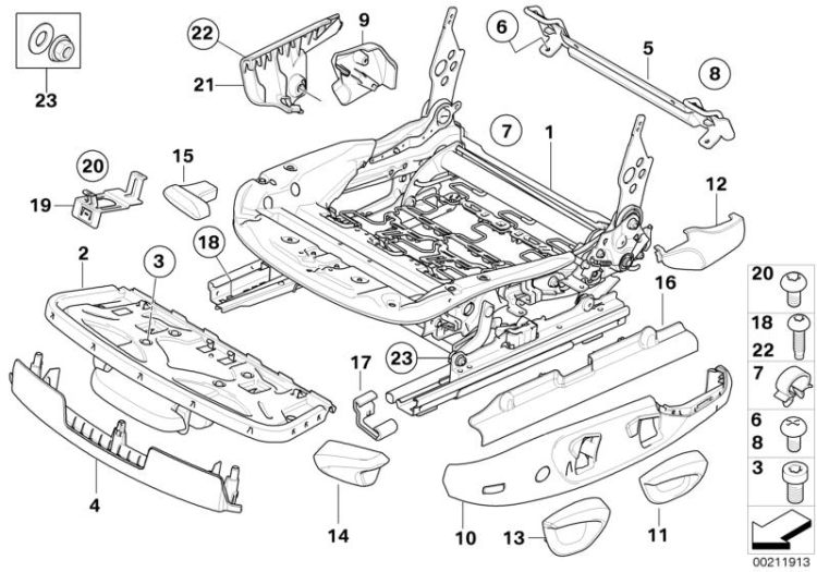 Front seat rail mechanical/single parts ->48922523094
