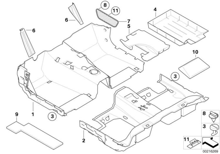 51477039402 Foam insert right Vehicle trim Interior equipment bottom BMW 5er F07 E60 E61 E61N >216269<, Foglio inseribile-espanso, destra