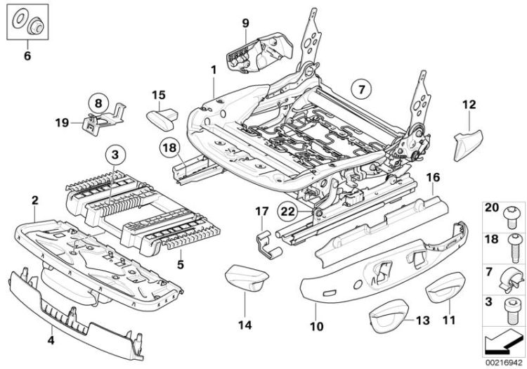 Front seat rail mechanical/single parts ->49557523246