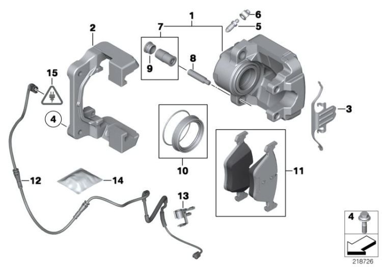 Front wheel brake, brake pad sensor ->55777020004