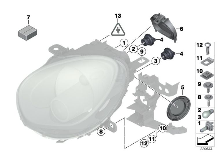 Single components for headlight ->50618630968