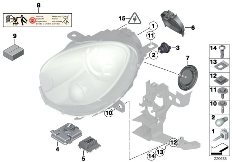 Single parts, xenon headlight ->