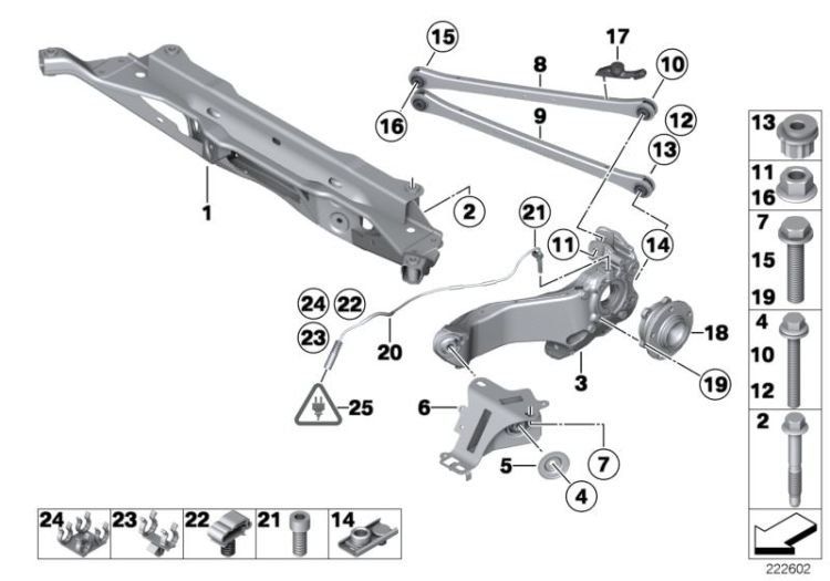 Rr axle support, wheel susp.,whl bearing ->52590331560