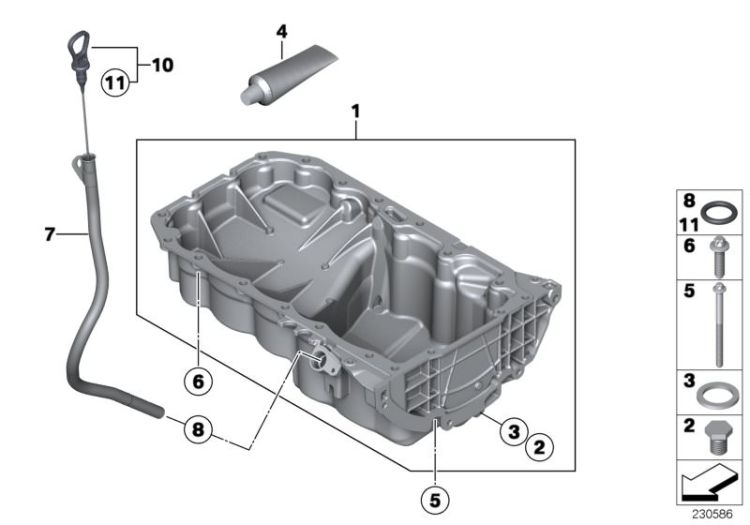 Oil pan/oil level indicator ->52553114719