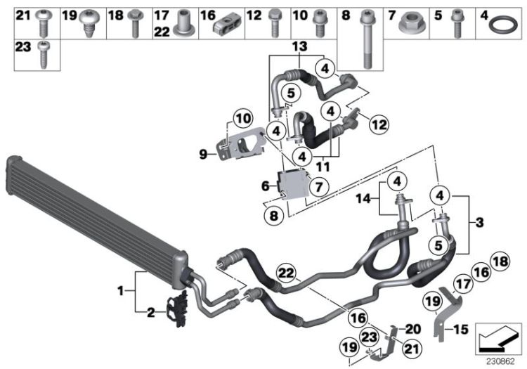 Transmission oil cooler/oil cooler line ->47774130990