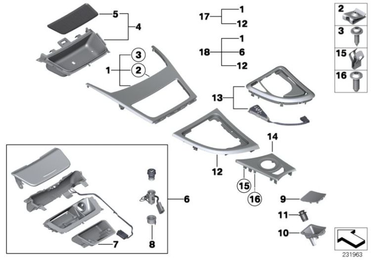 Mounted parts for centre console ->48922515540