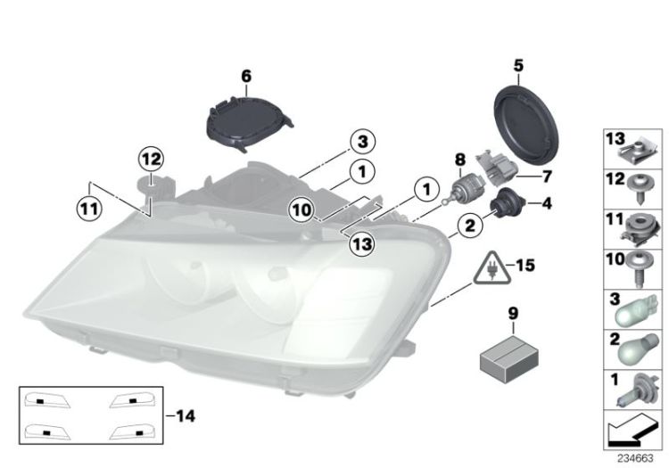 Individual parts for headlamp, halogen ->49504630820