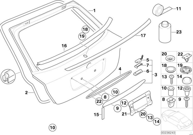 Single components for trunk lid ->47648411402
