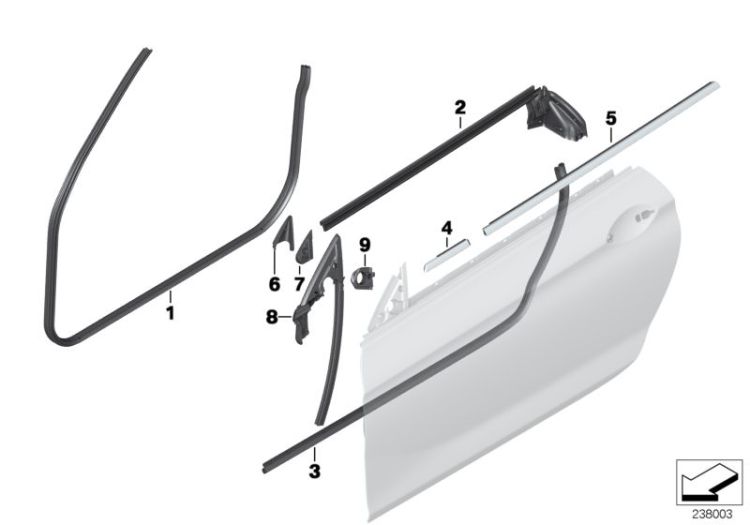 51337217491 Window guide door left Vehicle trim Door front BMW 6er 6er  F12 F13 F06 F06N >238003<, Guía de ventana puerta izquierda