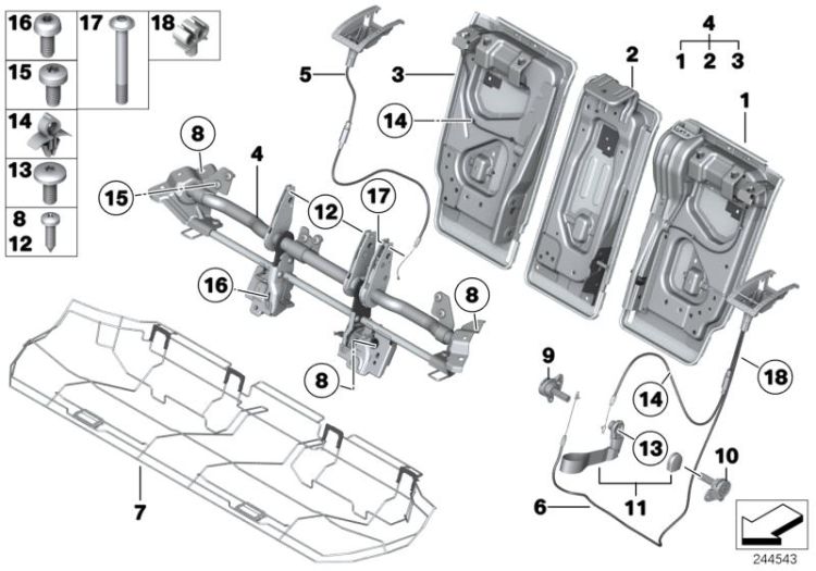 Seat, rear, seat frame, basic seat ->51923523555