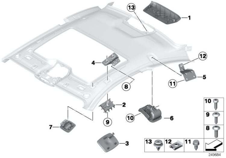 Mounting parts, roofliner ->53701518435