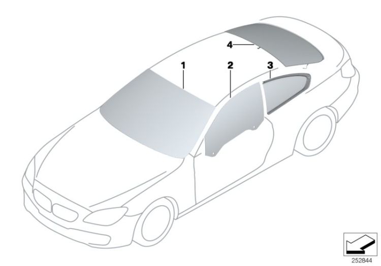 51337224056 Side window green door right Vehicle trim Glazing BMW 6er 6er  F12 F13 F13N >252844<, Ventanilla lateral verde puerta der.