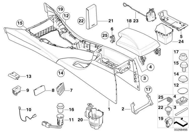 51169162987 Oddments tray Vehicle trim Centre armrest  oddments trays BMW 3er F30 E92 E93 E93N >268466<, Bandeja portaobjetos