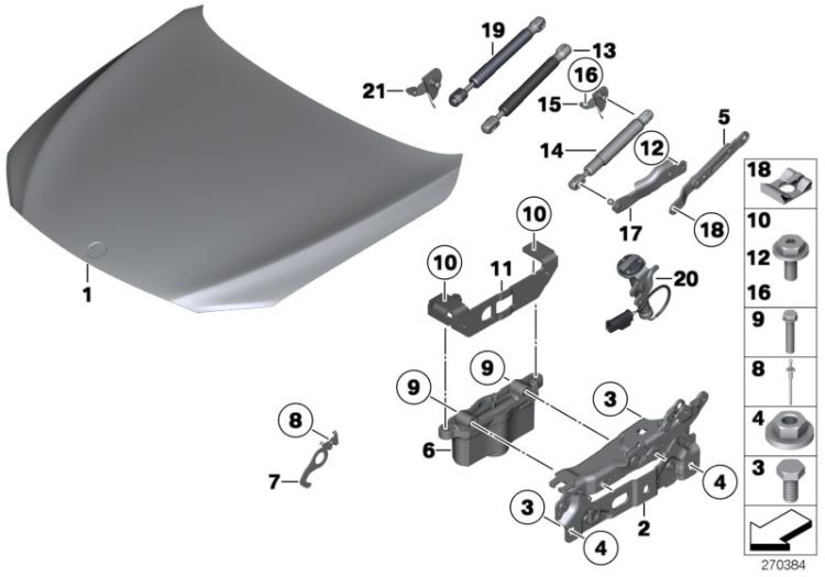 Engine hood/mounting parts ->51261411885