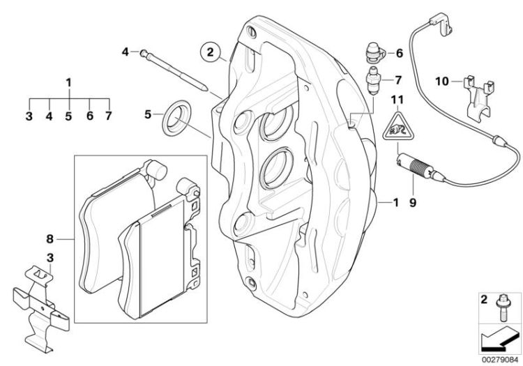 Front wheel brake, brake pad sensor ->51921020009