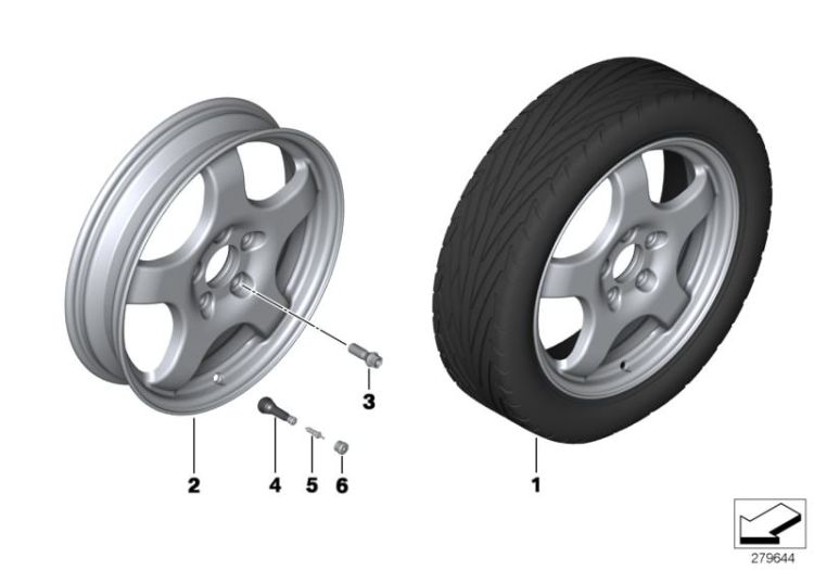 Set emergency wheel with tyre ->51923361274