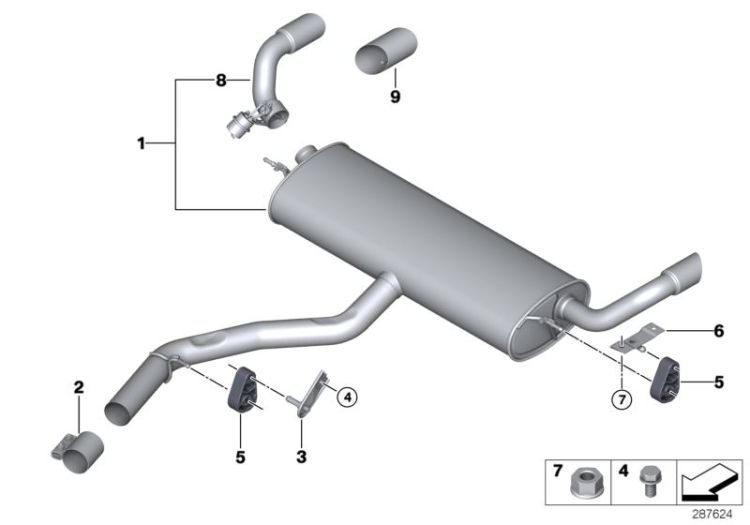 Exhaust system, rear ->52202180894