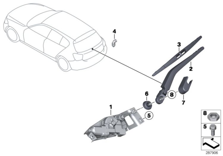 Single parts for rear window wiper ->53621612893