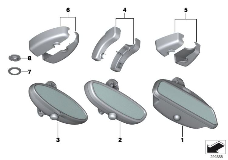 Specchio retrovisore interno CE / LED / Radio, numero 02 nella figura