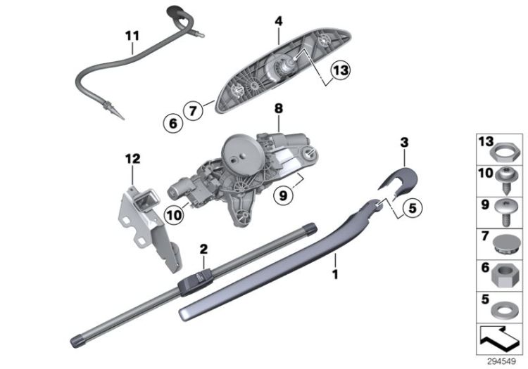 Single parts for rear window wiper ->52581612753