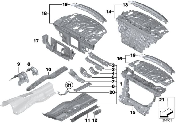 41117204149 Reinforcement tunnel front left Bodywork body side panel BMW 7er G11 F07 F12 F13 F06 F01 F02 F04 >294965<, Refuerzo túnel delantero izquierdo