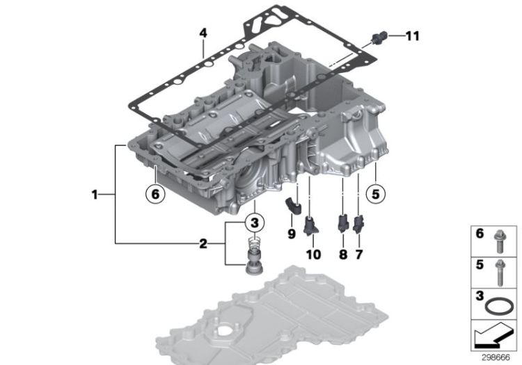 Oil pan upper part, oil level indicator ->51869114166