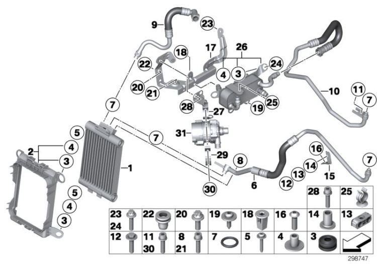 Engine oil cooling/coolant pump, electr. ->