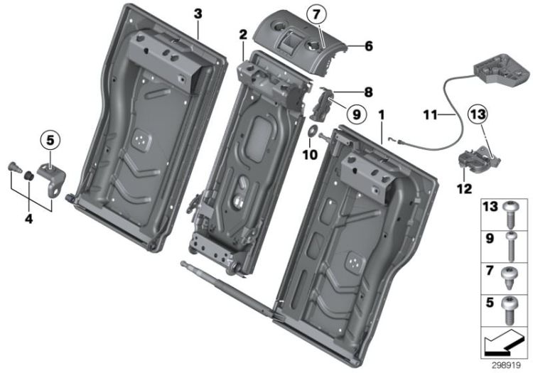 Seat, rear, seat frame, through-loading ->54108523790