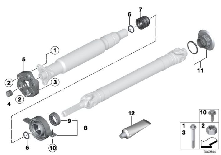 Drive shaft-cent.bearing-universal joint ->51261260241