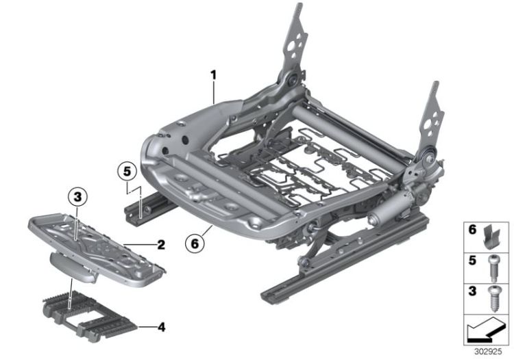 52107161312 Connection element for thigh support Seats Front seat BMW X5 E53 1er  F20 E81 E88 E82 F23 F22 F30 F31 E92 F34 F32 F33 F12 F13 F06 2er  4er  E84 F25 X4  E89 >302925<, Elemento attacco per poggiacosce