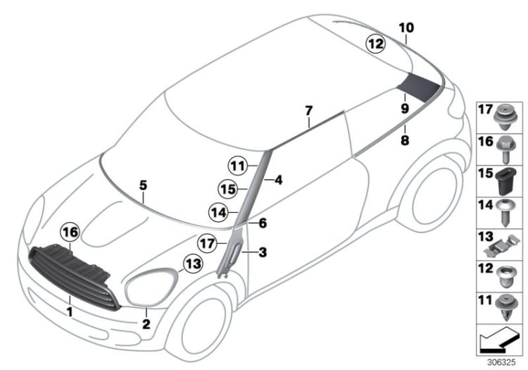 Trim, side turn indicator, left, Number 03 in the illustration