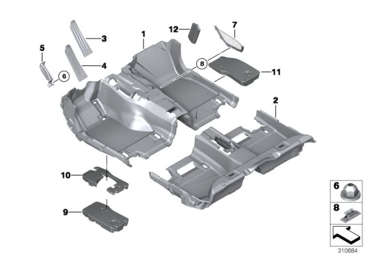 51477343055 Floor covering rear Vehicle trim Interior equipment bottom BMW 5er G30 51477224531 F11N >310684<, Rivestimento piamale posteriore