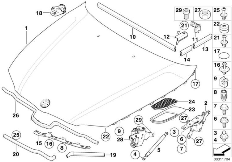 Engine hood/mounting parts ->50605411611