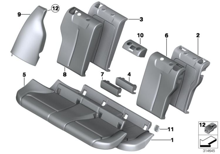 Seat,rear,cushion&cover, through-loading ->53621523762