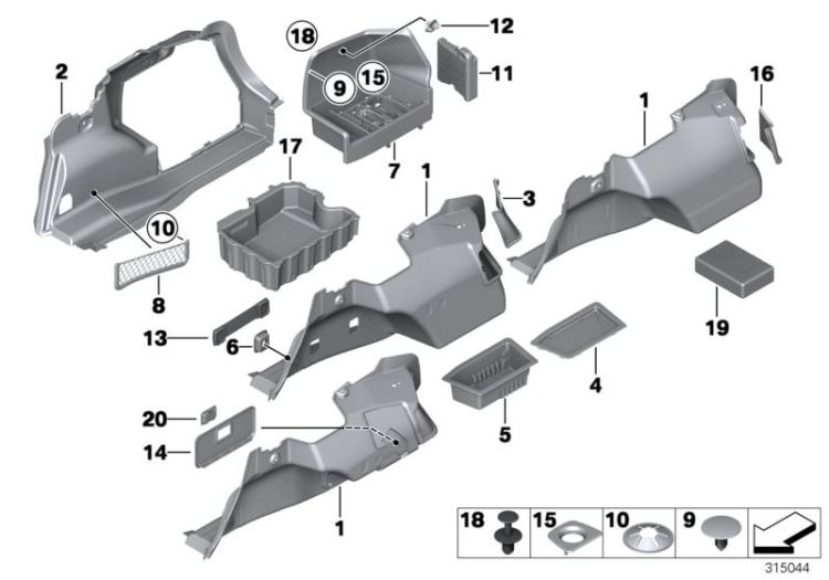 Lateral trunk floor trim panel ->49557515848