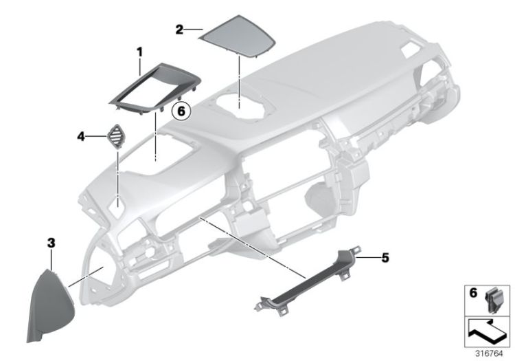 Mounting parts, instrument panel, top ->52148517886