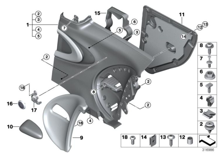 51439812772 Side trim panel lounge part right Vehicle trim Door trim panels lateral trim panels Mini Paceman Paceman  51439809738 Paceman  >316986<, Rivestimento laterale inserto imbot. dx