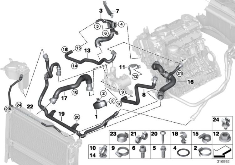 Cooling system coolant hoses ->50143114070