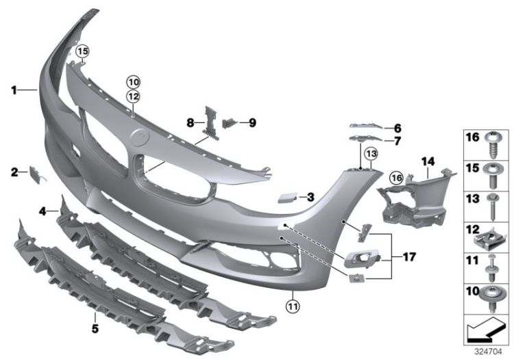 Panel, bumper, primed, front, Number 01 in the illustration