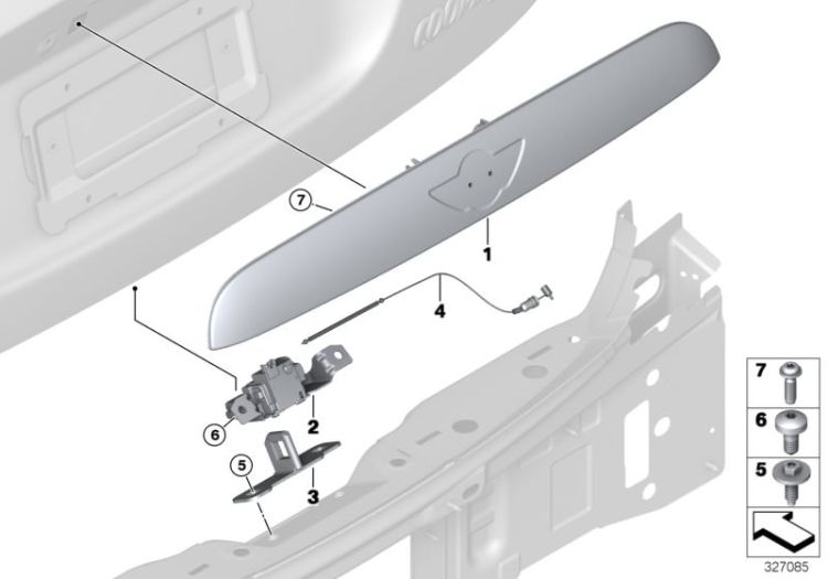Trunk lid grip with key button, Number 01 in the illustration