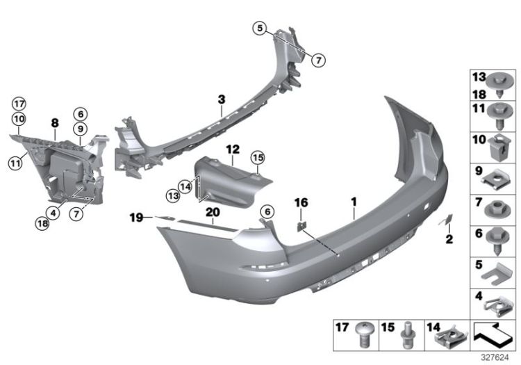 Sound insulation, rear right bumper, Number 12 in the illustration