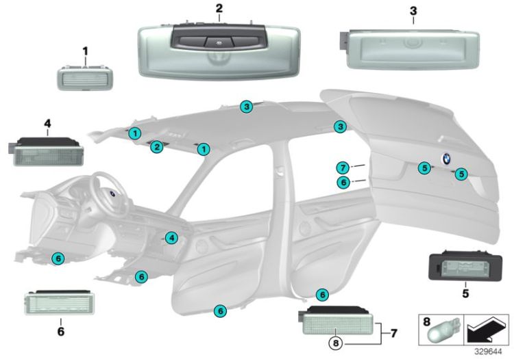 Interior lights, ceiling/tailgate ->53621631337