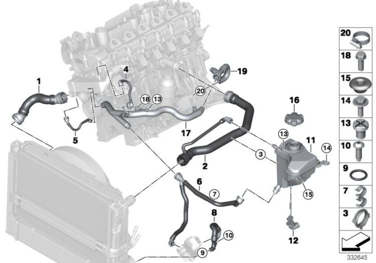 Cooling system coolant hoses ->49543170314