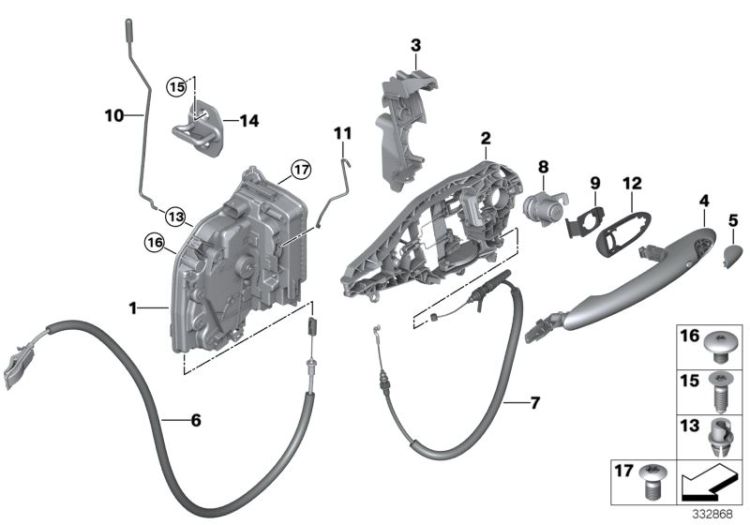 Bowdenzug Türaussengriff, Nummer 07 in der Abbildung