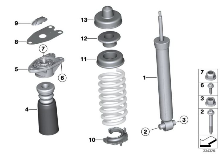 Single components for rear spring strut ->
