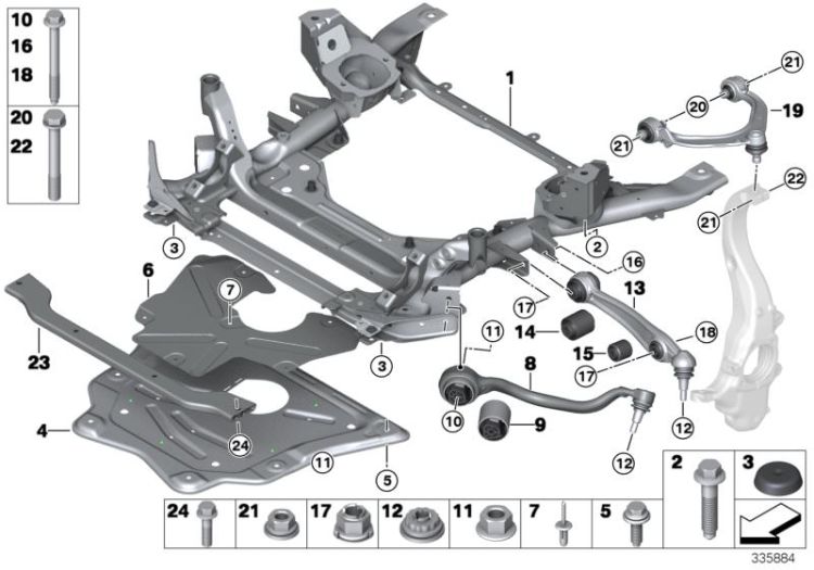Frnt axle support,wishbone/tension strut ->57046311173