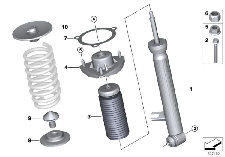 Rear spring strut mounting parts ->